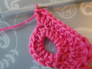 the point of the heart is made with bigger stitches