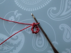 Ch 8 joined into a ring. Ch 8 joined into a ring.