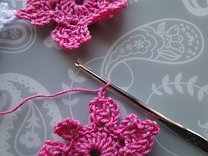 Preparing to join pink flower to pink! Preparing to join pink flower to pink!