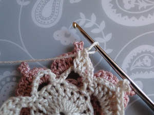 preparing to slip stitch into a picot