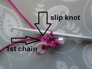 slip knot and first stitch guide
