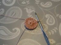 17 stitches into first chain, making a circle 17 stitches into first chain, making a circle