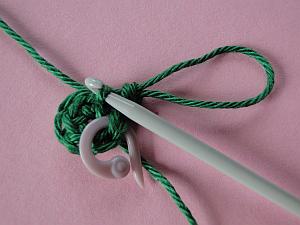 Pulling yarn through stitch Pulling yarn through stitch
