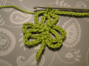 Stitching into the top of the shamrock