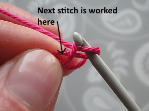 Back loop of chain stitch arrowed