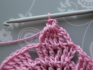 ss into back loop of 3 ch ss into back loop of 3 ch