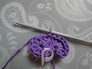 First petal slip stitched onto round 1 First petal slip stitched onto round 1